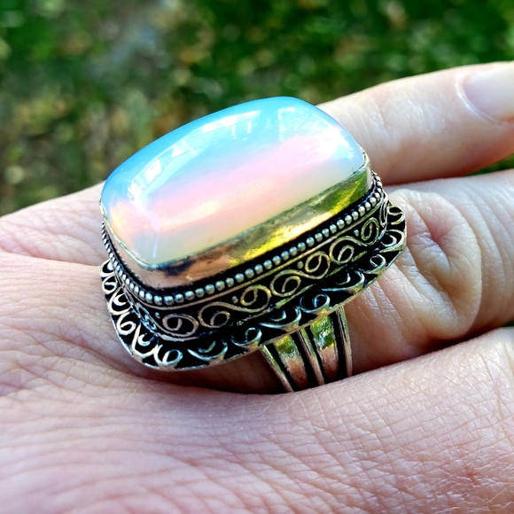 New Opal Opalite 925 Silver Statement Ring. - Picture 5 of 16